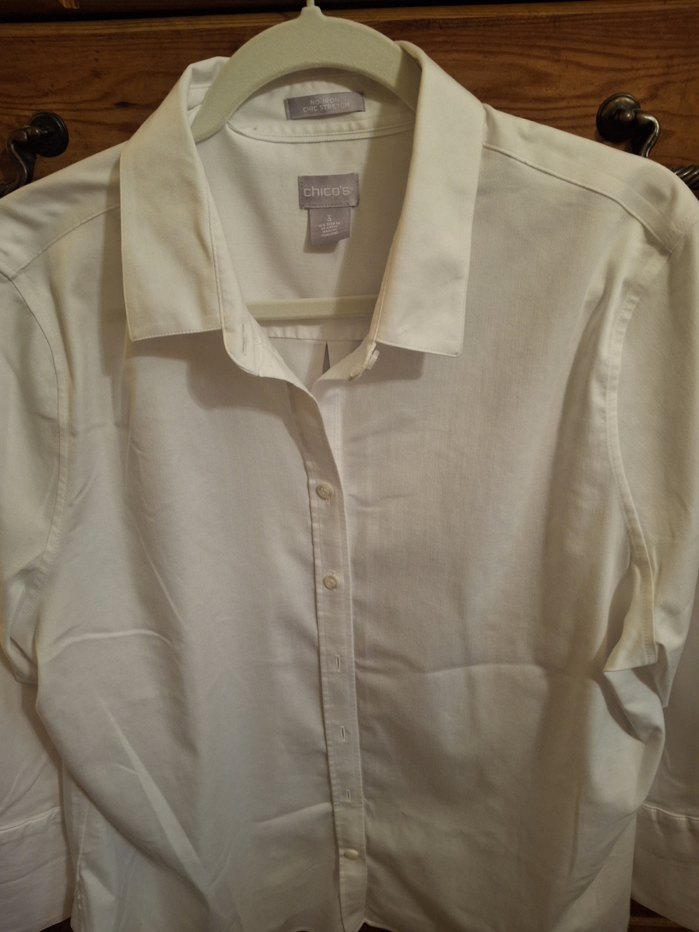 Chico's Ladies White No Iron Stretch Button Down Blouse - Picture 2 of 6